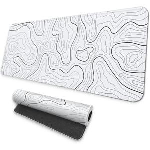 MAY FLOWER Large Gaming Mouse Pad, Full Keyboard Mat, Long Laptop Mousepad, Computer Mouse Mat for Home and Office, Anti-Slip Rubber Base, 31.5 x 11.8 Inches (Grey White Topographic Map)
