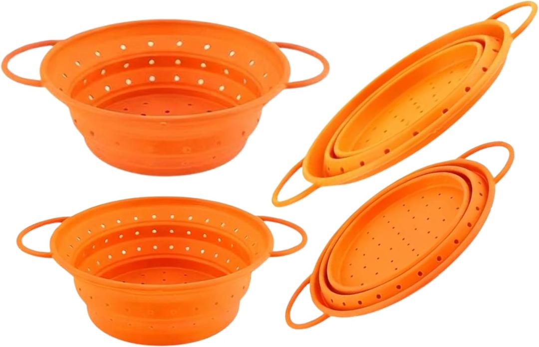 Silicone Colander, Collapsible Colander, Kitchen Food Strainer, Colander with Handles, Space-Saving Design, 2-pack