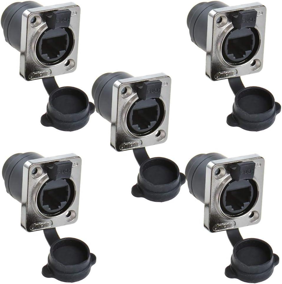 5PCS Panel Mounting RJ45 IP65 Waterproof PCB Signal Panel Cat5/5e/6 8P8C Connector Ethernet LAN Cable Connector Double Head Coupler Adapter Female to Female with Waterproof/Dust Cap