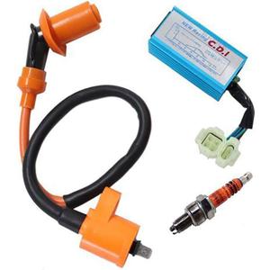 High Performance Racing GY6 Ignition Coil 6 Pin AC CDI Box +3 Electrode Spark Plug Kit for 50cc 125cc 150cc Moped Scooter ATV Go Kart