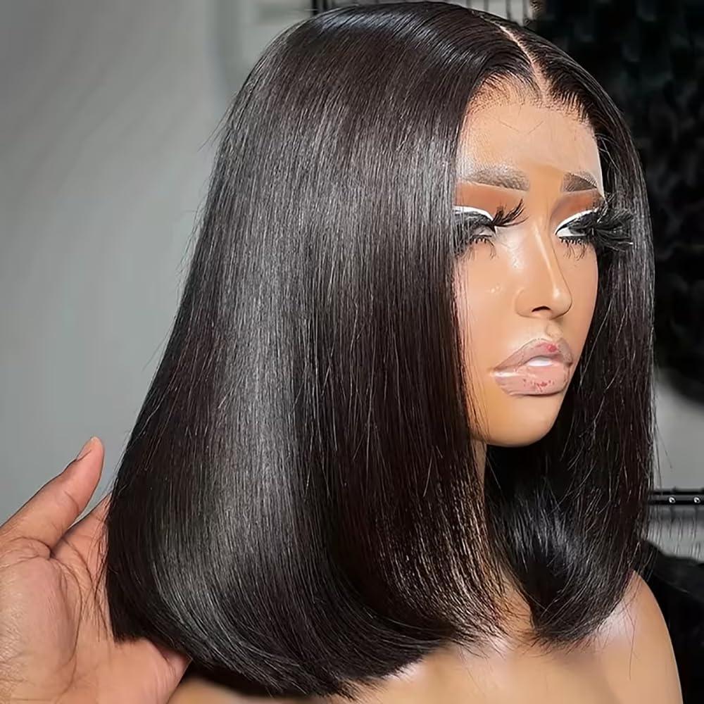 Bob Wig Human Hair 13x4 Hd Lace Front Bob Wigs For Black Women Human Hair Glueless Bob Wigs Pre Plucked Pre Cut With Baby Hair 180% Density 10 Inch (NC, 10inch)
