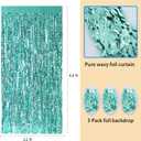 3 Pack Teal Aqua Blue Wave Foil Curtains - 3.3 ft x 6.6 ft Tinsel Metallic Streamers for Photo Booth Birthday Wedding Girl Princess Bachelorette Euphoria Theme Party Decorations