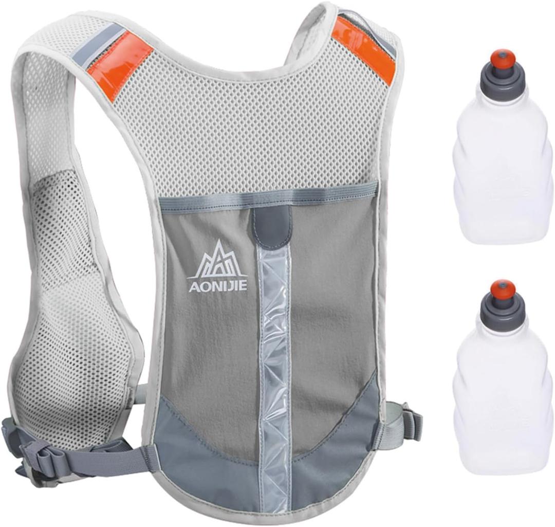 TRIWONDER Hydration Running Vest 5L Lightweight Water Pack for Men Women Hydration Backpack for Trail Race, Hiking, Cycling, Climbing, Camping, Jogging, Marathon (03 Grey - with 2 Water Bottles (250ml))