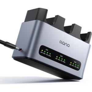 llano 30W LP-E6NH LP-E6P Battery Charger: Fast Three Slot for Canon Camera Batteries Canon EOS R5/R6/R7 Mark II, 5D/6D/7D Mark II/III/IV, 60D/70D/80D/90D, USB-C, LED, Durable CNC Aluminum