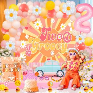 Two Groovy Party Decorations, Two Groovy Birthday Party Supplies for Girl, Daisy Theme 2nd Birthday Party Dcor Hippie Boho Second Bday Party Decorations, Baby Girl 2nd Birth