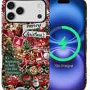 for iPhone 17 Pro Max Case for Women Girl Men Boy, Compatible with MagSafe, Shockproof Soft Silicone & Hard PC Shell Protective Case for 17 Pro Max - Winter Retro Christmas Collage Aesthetic