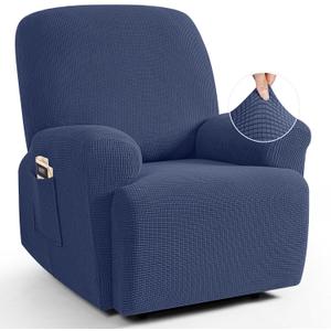 TAOCOCO Recliner Cover 4-Pieces, Recliner Stretch Sofa Slipcover, Recliner Cover 1 Seat, Couch Protector Soft, Furniture Protector Covers with Elastic,Chair Covers Jacquard Pattern (Navy Blue)