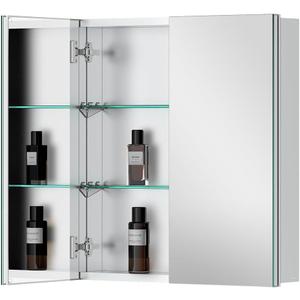 Quavikey Medicine Cabinet with Mirror for Bathroom 2 Doors Aluminum Surface Mount or Recessed Mirror Medicine Cabinet 24x26 Inch, Silver