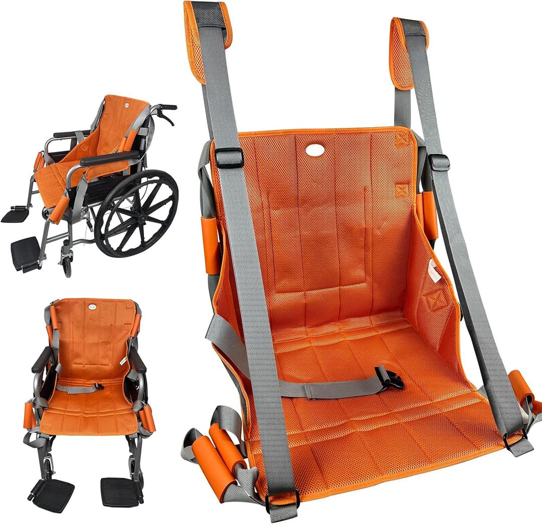 Upgrade Wheelchair Transfer Sling Seat Cushion Lift Stair Slide Board Emergency Evacuation Elevator Slide Pad Three Layer Design Durable Lifting Sling for Elderly Bariatric Handicap Orange, Standard