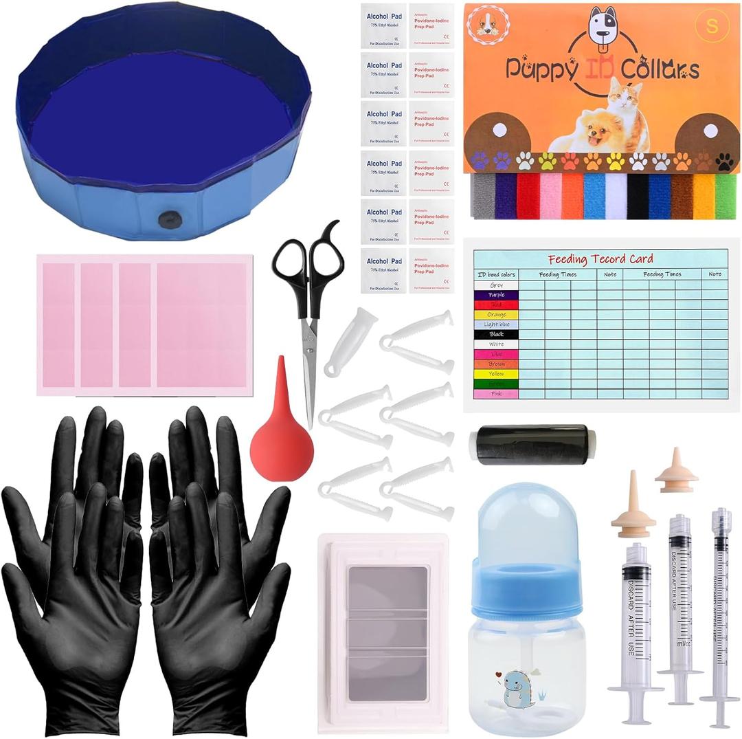 whelping kit for Puppies Birth,Puppy Birthing Supplies for Newborn Puppies and Kittens for Keeping Kitten Dogs Cats Feeding Sets Supplies Includes Whelping Collars Record,Birthing Box