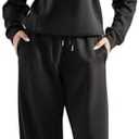 SUUKSESS Women Modal Fall 2 piece outfits Oversized Sweatshirt Wide Leg Pants, Large