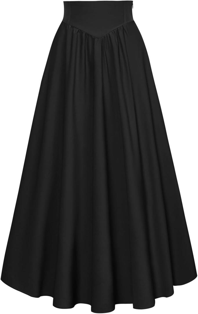 Scarlet Darkness Women Renaissance Maxi Skirt Flowy Long Skirts Victorian High Waisted Skirt (Black, L)