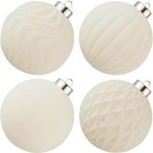 Large Velvet Christmas Ball Ornaments - 4 Inch Flocked Christmas Balls Shatterproof Decorative Hanging Ornaments Set for Xmas Tree Holiday Wedding Party Decor (Cream, 4pcs)