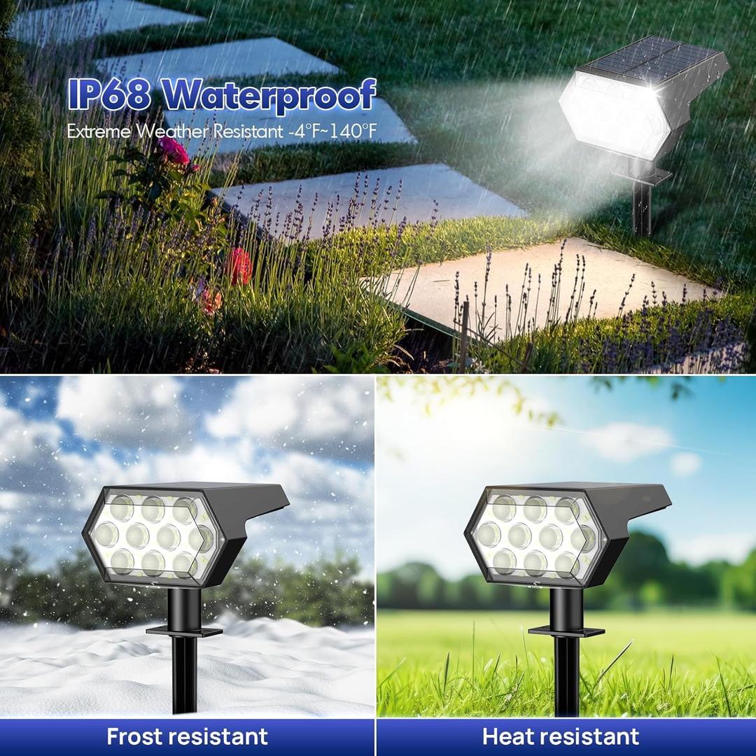 Kaxiida Solar Lights Outdoor Waterproof IP68, 25% High Conversion Efficiency Rate & 3 Modes Upgrade Pro Max 92 LED Bright Solar Spot Lights Outdoor (Cold White,2 Pack)