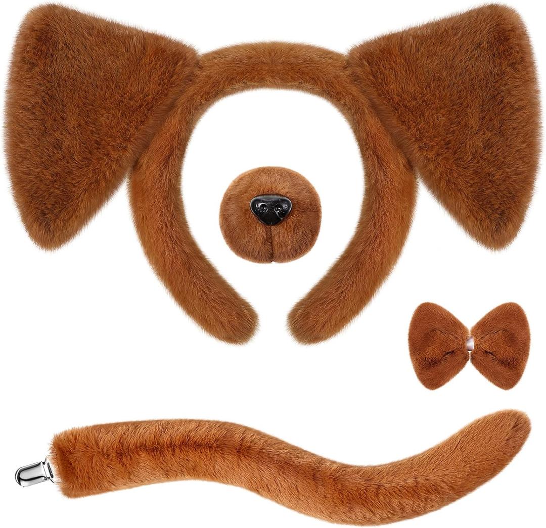 SATINIOR Puppy Dog Costume Set Ears Headband Nose Bow Tie Tail Animal Cosplay for Halloween