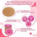 2 x 30PCS Breast Cancer Awareness Accessories - Pink Ribbon Awareness Cork Coaster Set, Breast Cancer Survivor Gifts Bulk Party Favors for Charity Events, Fundraisers, Community Gatherings