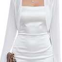 Women Sheer Shrugs Long Sleeve Cropped Cardigan Open Front Bolero Shrug for Evening Dressy (X-Large, White)