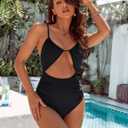 Blooming Jelly Womens One Piece Swimsuit Tummy Control Bathing Suit Sexy Slimming Flattering Cute Cheeky High Cut Swimwear (Black, L)