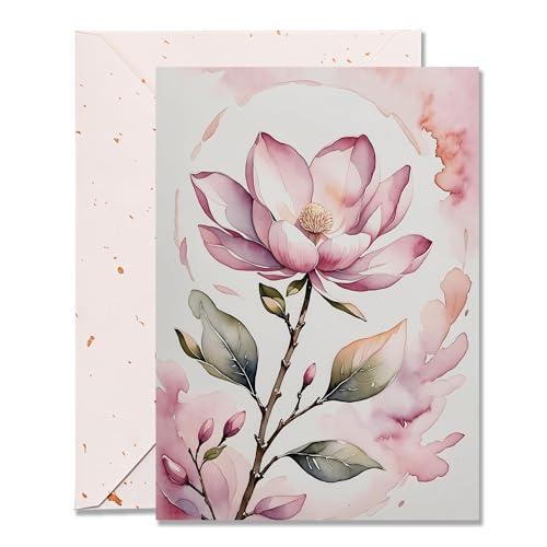 DORADUBO Blank Inside Card with Envelope for All Occasion, 5x7 Inch Watercolor Magnolia Blank Greeting Card – Birthday, Thank You, Sympathy - Single Card Pack of 2