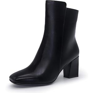 IDIFU Women's Ada Fashion Square Toe Ankle Boots Low Block Heel Short Boots Side Zipper Booties Shoes- Half Size Larger (9.5, Black Pu)