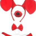 Beacone Kids Halloween Puppy Dog Lion Milk Cow Headband Bow Tie Tail Accessories Set Halloween Dress Up Costume (Red)