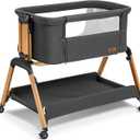 Bassinet Bedside Sleeper, Rocking Bassinets with Comfy Mattress and Wheels for Newborn, 5-Height Adjustable (Black)