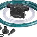 Self-Priming Mini Hand Water Transfer Drill Pump Kit with Water Hose & Oil Hose for Home Water Oil Fluid Transfer (Black)