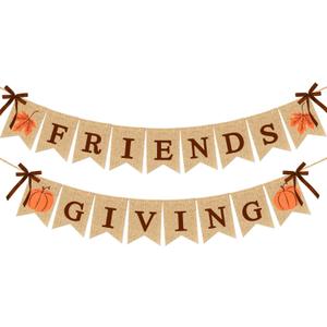 Friendsgiving Burlap Banners Thanksgiving Decorations - 2 Strings, NO DIY | Rustic Pumpkin Burlap Garland | Thanksgiving Party Supplies Fireplace Mantle Home Decoration 2025 New