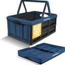 CleverMade Collapsible Shopping Basket 32L Folding Grocery Basket with Handles, Stackable Reusable Storage Crate with 35 lb Capacity, Recycled Plastic, Car Trunk Organizer - Ocean Blue
