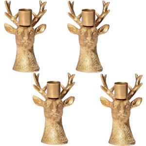 Candlestick Holders Vintage Reindeer Candle Holders, Brass Gold Deers Candle Stick Holders Set of 4 for Table Centerpiece, Mantel & Dining Table Wedding Decor, Festive Christmas Home Decoration