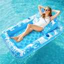 SLOOSH Inflatable Pool Floats with Cooling Water Hole,72" x 38" Daybed Pool Lounger Adults with Cup Holders, Adjustable Backrest Tanning Lounger Chair, Floaties Rafts (Blue)