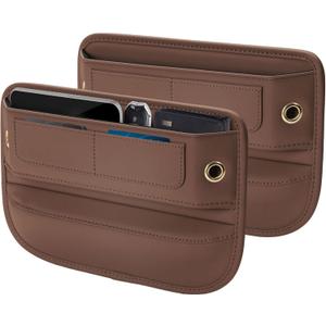 Premium Leather Seat Gap Filler Organizer, Universal Fit Car Accessories for Women/Men Interior, Center Console Organizer With Card Slots for SUV Truck (Brown, 2 Pack)
