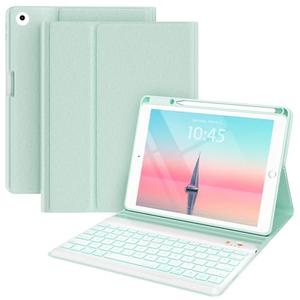Keyboard case for iPad 5th/6th Generation 2017/2018, 9.7 Inch iPad Air 2 Case with Keyboard, Removable Wireless Backlit Keyboard Detachable, Folio Smart Cover, Tablet Case with Pencil Holder(Green)