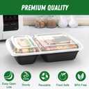 Dealusy 50 Pack (100-Piece) 28 oz Meal Prep Containers Reusable with Lids 2-Compartment, Sturdy Leakproof Food Safe, Microwave Freezer Dishwasher Safe, To Go Take Out Plastic Food Storage, Black