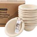 13cm/5inch Mini Sourdough Banneton Round Pulp Bread Proofing Basket Set 12 with Linen Liners Homemade Bread Baking Supplies