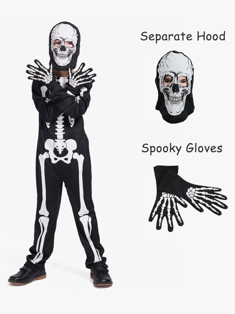 Sincere Party Kids Skeleton Costume Glow in The Dark Skeletons Halloween Skeleton Costumes for Boys and Girls 7-10
