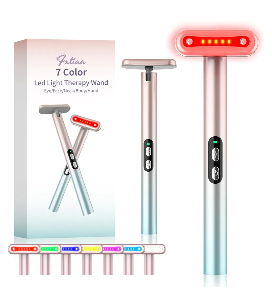 Led-Face-Wand，7 in 1 LED Light Therapy Facial Red & Blue Rejuvenation Tool