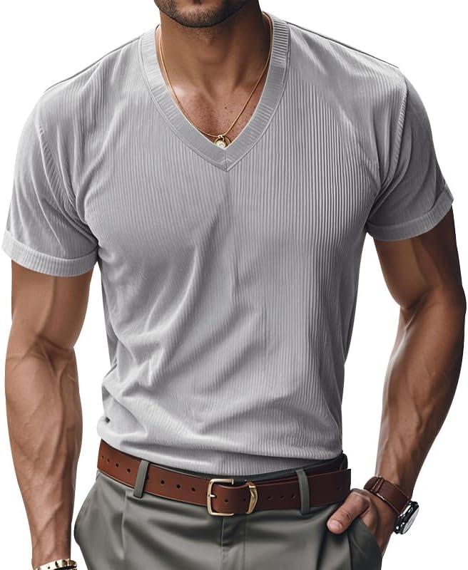 TAFLE Mens T Shirts Summer Short Sleeve V Neck T-Shirt Casual Corduroy Shirt Fitted Tee Shirt, Size M TAFLE Mens T Shirts Summer Short Sleeve V Neck T-Shirt Casual Corduroy Shirt Fitted Tee Shirt, Size M