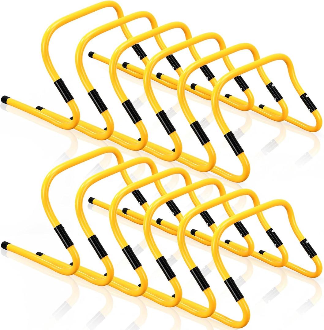 12 Pcs Adjustable Agility Hurdles Set, Dual Height 8/12" Foldable Speed Training Equipment, Durable PVC Sports Hurdles for Soccer Football Basketball Fitness Footwork Agility Drills