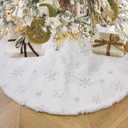 Christmas Tree Skirt 48 Inch White Faux Fur Tree Skirts with Silver Snowflakes Winter Large Plush Xmas Tree Mat Christmas Tree Decorations