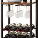 IBUYKE Wine Racks Freestanding Floor,Liquor Bottle Holder,16 Bottles Wine Cabinet with Glass Holder,Wine Holder Display,Mini Wine Bar Table for Living Room,Kitchen Pantry,Dining Room,Brown UTMJ907H (15.7x11x38.5 inch)