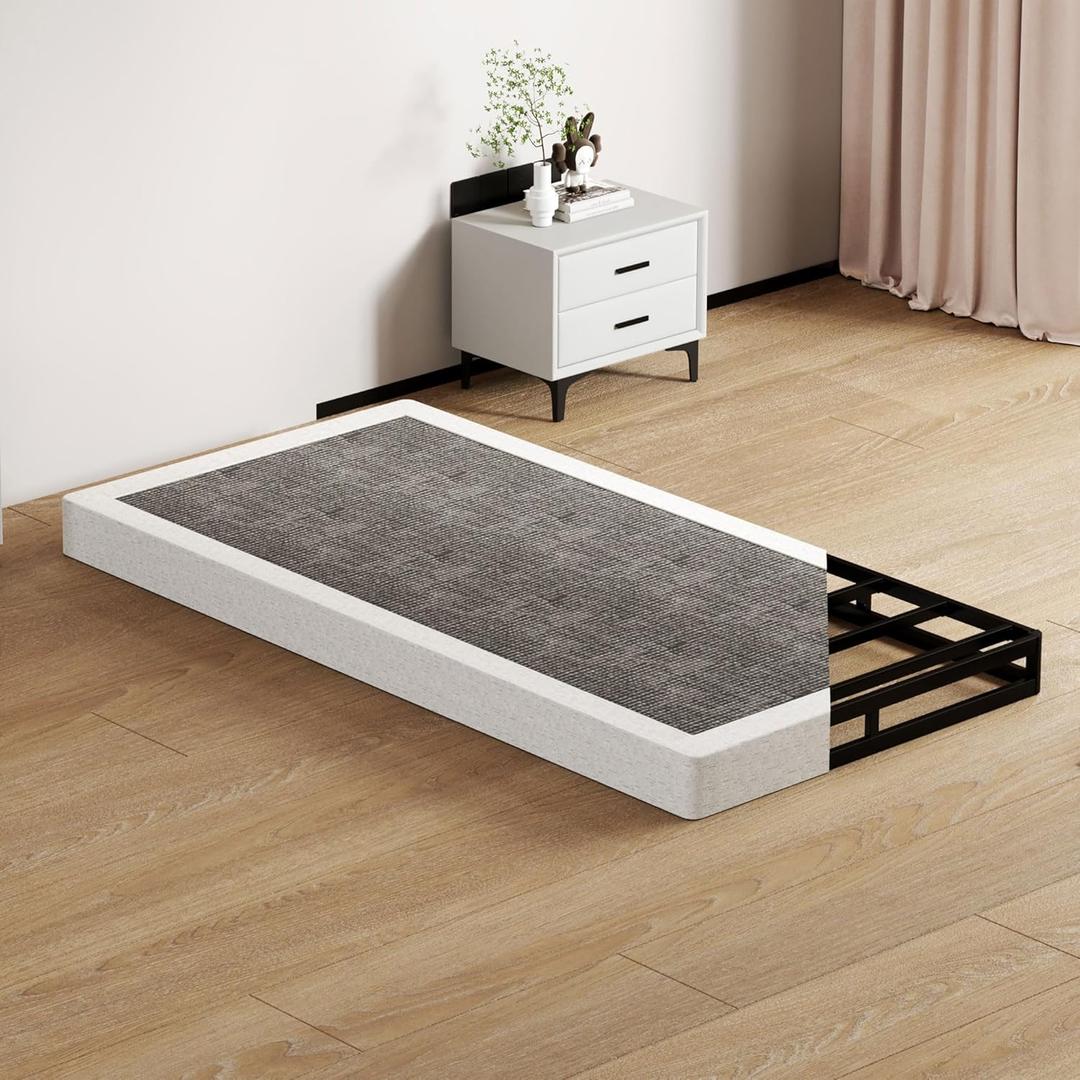 Twin Size Box Springs - 5 Inch Low Profile Mattress Foundation No Noise Heavy Duty Metal Basics Bed Base with Clean Fabric Cover, Easy Assembly