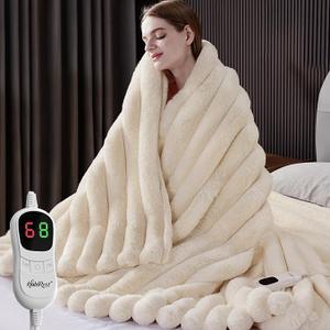 HaloRest Heated Blanket Full Size, Faux Fur Cozy Heating Blanket with Overheat Protection, 1/2/4/6/8 Hours AutoOff 10 Heat Level, Machine Washable (72x84 Inches, Cream White)