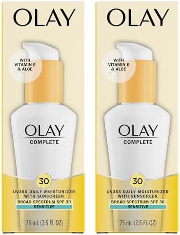 Pack of 1 Olay Face Moisturizer, Complete with Sunscreen SPF 30, Fragrance-Free for Sensistive Skin, Broad Spectrum Sun Protection, Long-Lasting Hydration, Non-Comedogenic - Vitamin E & Aloe - 2.5 Oz 