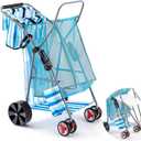 DoubleFill Beach Cart with Big Wheels for Sand, Foldable Beach Wagon Buggy with Surfboard Holder, Removable Tote and Aluminum Frame, Wide Wheel for Chairs, Cooler, Camping, Picnic Outdoor
