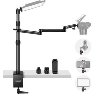 NEEWER Upgraded Overhead Camera Rig with Trifold Camera Boom Arm (Max Load 2lb), 47"/1.2m Telescopic Desk Mount Stand (Max Load 8.8lb) with Phone Clamp Ball Head for LED Light Webcam Mic, TL253A+MH022
