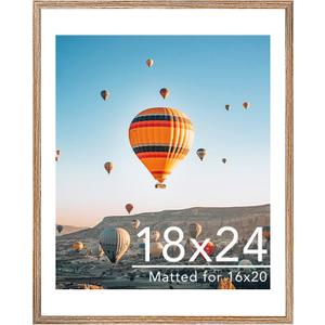 JCJMY 18x24 Picture Frame with 16x20 Mat, Display Photo 16x20 with Mat or 18 x 24 Without Mat, Wall Hanging Large 18 by 24 Poster Frame with Plexiglass, Rustic Brown