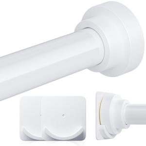 STARLATTA Long Tension Shower Curtain Rod 31-120 Inch (10ft): 1.1" Dia Rustproof Stainless Steel, No Drilling Heavy Duty, Adjustable Room Divider for Bathroom Window, Matte White