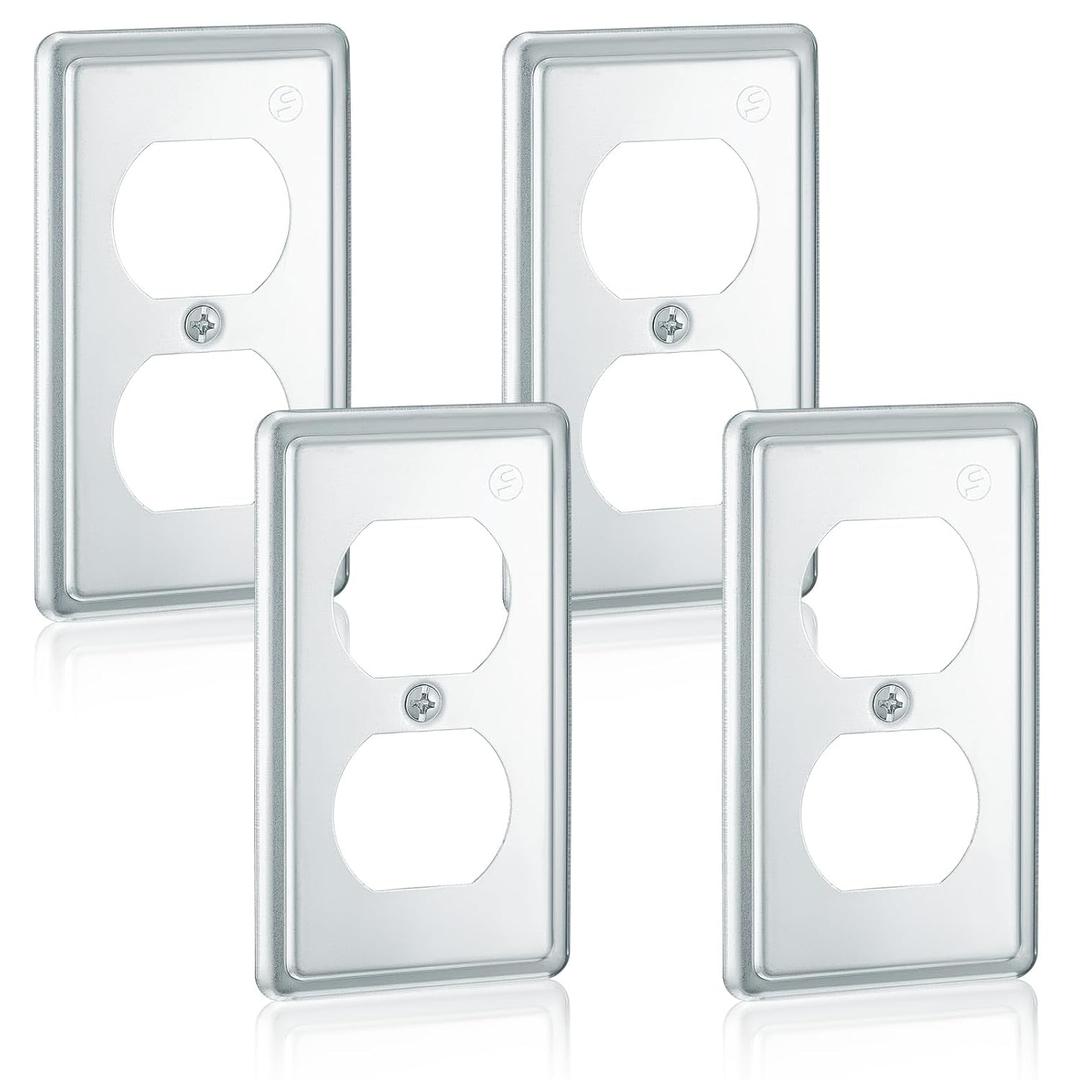 Copkim 4 Pcs Metal Receptacle Electrical Box Cover, 4x2 Inch Rectangle Exposed Outlet Junction Cover for Electrical Box(1 Duplex)