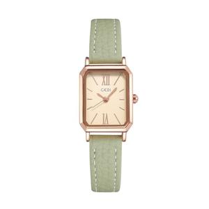 TOOCAT Women Wrist Watch Mini Ultra-Thin Elegant Simple Square Quartz Watches with Leather Strap 30M Waterproof Analog Watches for Females Students Ladies (Green Rose Gold)